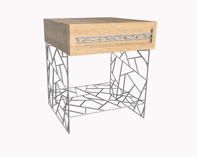 CAD concept render of an arachno nightstand with drawer and lattice base