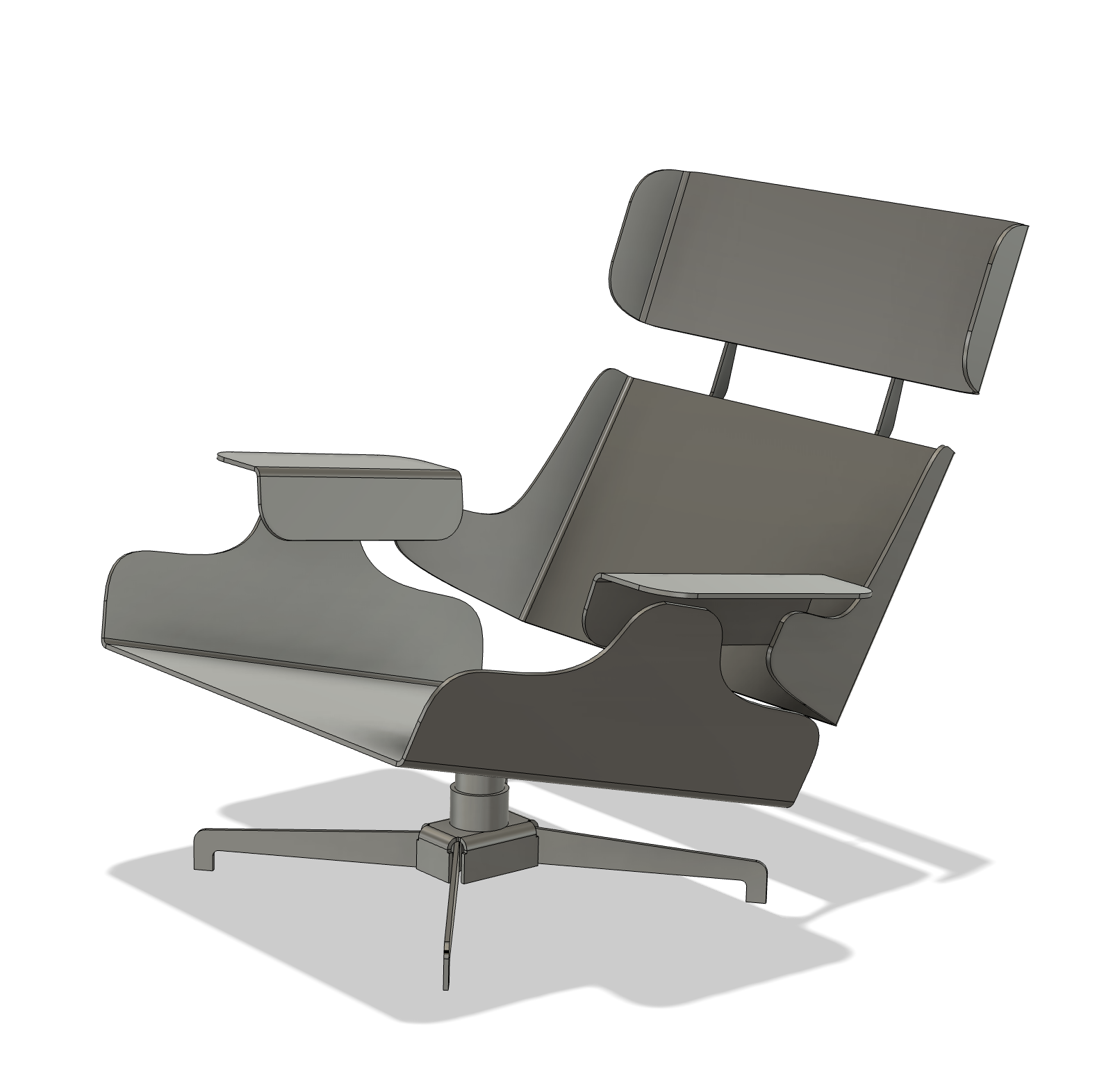 Concept render of a Charles and Ray Eames lounge chair reinterpreted in sheet metal