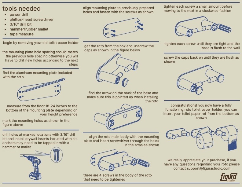 Page from the Roto installation guide showing step-by-step instructions and custom illustrations