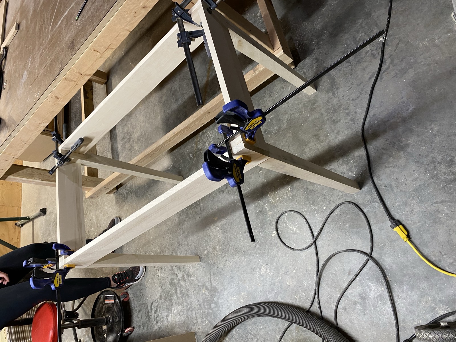 Desk base frame clamped during glue-up