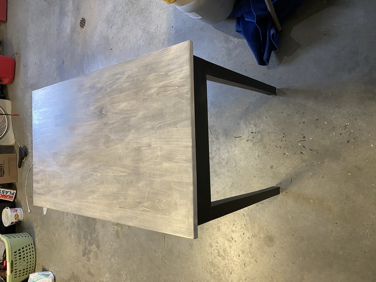 Finished desk with stained top and black painted frame