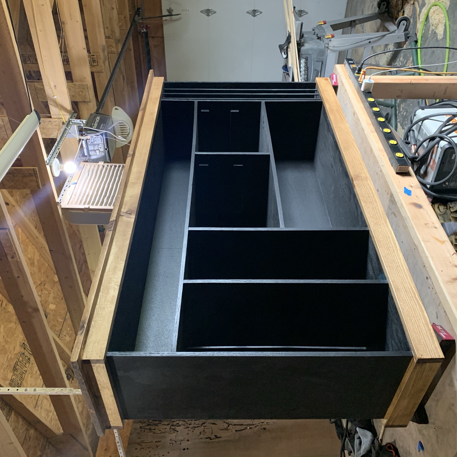 Top-down view of the compartment layout before bins